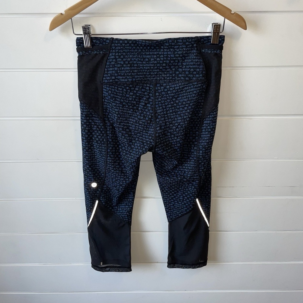 Lululemon Free Runner Crop Shatter Weave Desert Teal Alberta Lake Black‎ Size: 6 - Picture 3 of 5